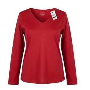 *New Lane Bryant V-Neck Long Sleeve Top Womens Plus 18/20 Red Casual Cotton